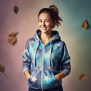 Sudadera con capucha y cremallera con sublimación de estrellas OEM para mujer, Sudadera con capucha con cremallera y estampado gráfico de gran tamaño para correr para mujer - Product Image 6