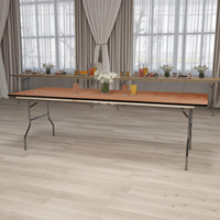 Table d'événement rectangulaire pliable en contreplaqué avec plateau naturel, table de banquet portable pour toutes occasions