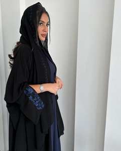 Abaya longue à manches longues en soie noire faite à la main, anti-rides, avec de belles broderies blanches, tenue de prière musulmane traditionnelle pour femmes adultes - Product Image 6