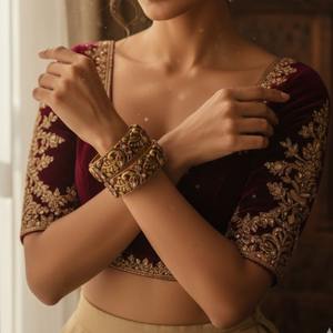 Divine Looking Gajaah 925 Sterling <b>Silver</b> Mayur Kundan Temple <b>Bangle</b> Single For <b>Women</b> Engagement Bridal Jewellery - Product Image 3