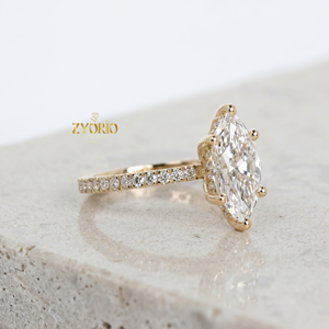 Anillo de Compromiso con Corte Marquesa, Oro de 18K, Anillo de Diamantes Marquesa de Lujo, Joyería Nupcial con Pavé para Mujer - Product Image 2