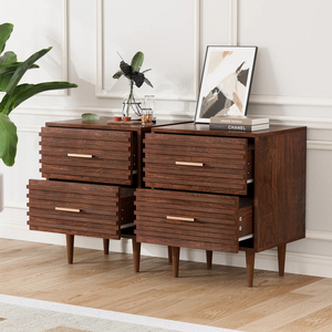 Nightstands Set of 2 Mid Century Modern End <strong>Table</strong> with 2 <strong>Drawers</strong> Vintage Wood Accent <strong>Side</strong> <strong>Table</strong> for Living Room - Product Image 1