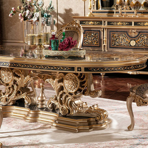 <span class=keywords><strong>Table</strong></span> à manger allongée en bois de luxe européen pour <span class=keywords><strong>8</strong></span> <span class=keywords><strong>personnes</strong></span>, <span class=keywords><strong>table</strong></span> à manger et ensemble de chaises en or pour le salon, personnalisation - Product Image 4