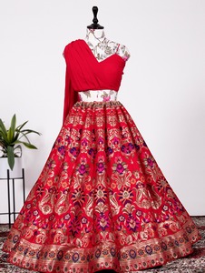 El último diseñador Heavy Faux Georgette Banarasi Silk Lehennga Choli Vestido tradicional pakistaní de alta calidad para fiestas - Product Image 2