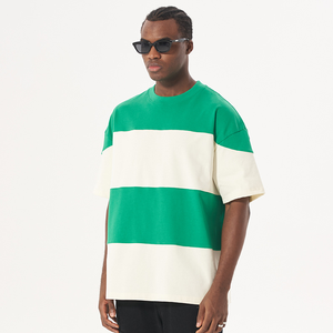 Camiseta Casual de Manga Corta a Rayas de 240 g/m², Combinación de Colores, Cuello Redondo Pequeño, Popular, para Hombre - Product Image 3