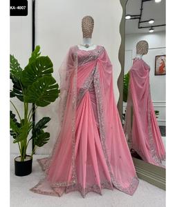 Saree indien traditionnel et de fête en fausse georgette avec fil et sequnce travail avec saree de travail de perles avec ensemble Dupatta - Product Image 1