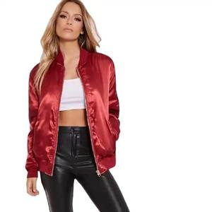 2025 personalizar Casual Color Rojo Alta Calidad satén poliéster recortado damas mejor bombardero chaquetas de mujer - Product Image 4