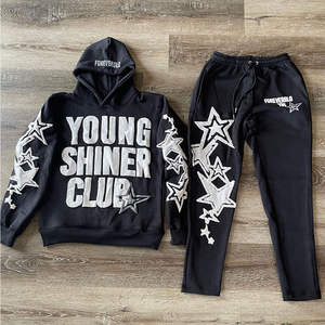 Ensemble de survêtements personnalisés à imprimé bouffant et empilé Respirant 80% Coton 15% Polyester 5% Spandex Survêtements évasés pour enfants - Product Image 4