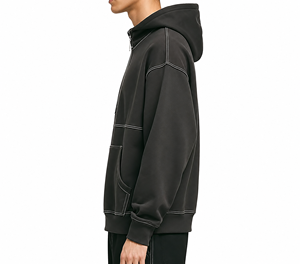Men's Black Half <b>Zip</b> Hoodie Sweatshirt Pullover Fleece <b>Hooded</b> Top Contrast Stitching Streetwear Custom Wholesale OEM ODM Apparel - Product Image 2