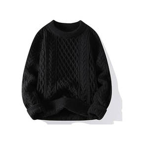 Knit <b>Sweater</b> Vintage Pullover Casual Long Sleeve Unisex <b>Crewneck</b> Knitted Solid Color Tops Front Logo Customizable - Product Image 2