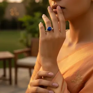 Anillo Fino de Plata 925 con Gema Azul, Accesorio de Uso Diario para Mujer - Product Image 1