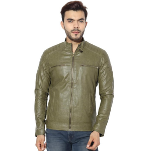Blouson aviateur en cuir d'extérieur à la mode blouson chaud de couleur unie pour hommes avec plusieurs poches - Product Image 1