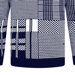 100% High Quality Cotton Navy Geometric Mock Neck <b>Sweater</b> Breathable Anti-Wrinkle Anti-Shrink Customizable Logo Front Fit for - Product Image 3