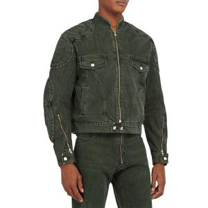 Veste décontractée de moto verte pour homme, veste en jean, vente chaude, veste en jean délavée, mode moto, coton - Product Image 1