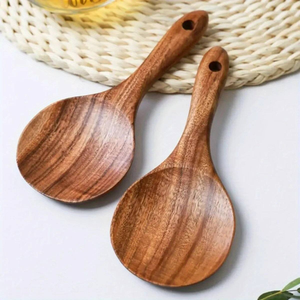 Juego de cucharas para servir de 10ml hechas a mano de primera calidad, mango de acacia, madera de teca, pulido de espejo, utensilio de cocina para regalos, artesanías de la India Crescent - Product Image 4