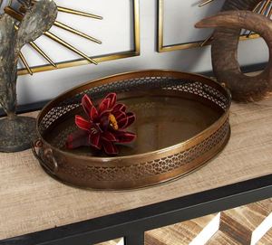 Nouveau plateau traditionnel décoratif en métal marron de haute qualité pour la maison, l'hôtel, le Restaurant, le Bar, ustensiles de cuisine, décoration de table, offre spéciale 2023 - Product Image 6