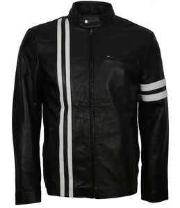 Venta caliente de los hombres Slim Fit Biker Jacket Nuevo producto-Cuero negro desgastado con cremallera de marca para montar en bicicleta de invierno - Product Image 1