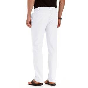 <b>Men's</b> Pure <b>White</b> Polyester/Cotton Canvas Mid Elastic Drawstring Casual Straight-Legged Anti-Pilling Beach Yoga <b>Trouser</b> Midweight - Product Image 2