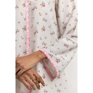 Chemise blanche pour femme en poly-cambric imprimé avec motif floral brodé, col mandarin, style décontracté pour le printemps/été, taille XL - Product Image 3