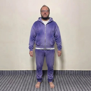 Ensembles de survêtement pour hommes, logo personnalisé, poids lourd, deux pièces, pantalons évasés, imprimés en relief, survêtements oversize, survêtement - Product Image 3