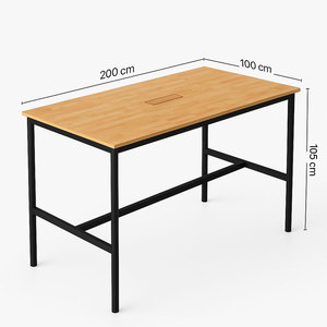 OMA II HBOM219 System-Industrial Style Standing Conference <b>Table</b> 200x100x105cm Rubber Wood & Iron Legs Oval MDF <b>Office</b> Furniture - Product Image 1