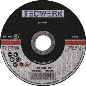 Discos de Corte para Amoladora D125x1mm, Diámetro del Orificio 22.23mm, TECWERK - Paquete de 25 - Product Image 1