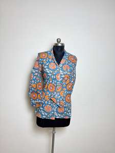 เสื้อเชิ้ตผ้าฝ้ายพิมพ์ลายดอกไม้แขนยาวสำหรับผู้หญิงกระดุมลูกไม้สีฟ้าส้มส้มสำหรับฤดูใบไม้ผลิ/ฤดูร้อน - Product Image 6