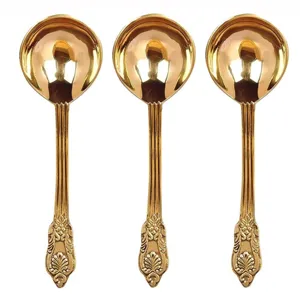 Bright Collection Top Rated Gold Plated Glossy Ladle 3 Pcs Spoons Metal Serving Utensils Set For Weeding Restaurant Party use