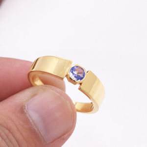 Joyería DE BODA hecha a mano de Plata de Ley 925 sólida chapada en oro amarillo de 18 quilates al por mayor-anillo solitario de piedras preciosas de tanzanita natural - Product Image 6