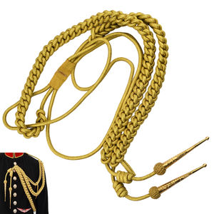 Aiguillette de Mylar dorado, Aiguillette trenzada de Mylar dorado con malla y puntas metálicas, Aiguillette para vestido - Product Image 1