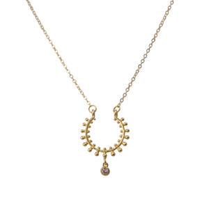 Collar con colgante redondo de diseñador de piedras preciosas CZ, cadena de latón chapada en oro de nueva moda, tipo de hebra con accesorios de estilo de hebra, dijes - Product Image 6