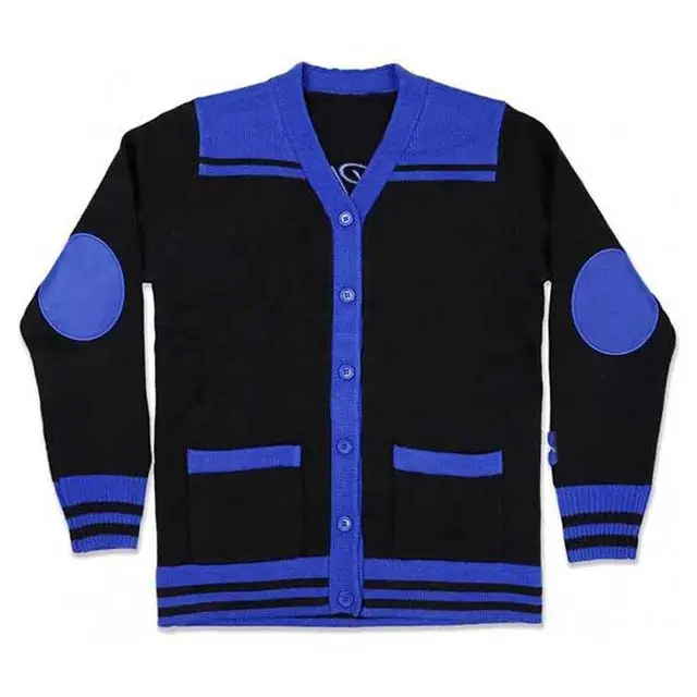 Black & Blue University Wear Sweater Cardigan With Button Up Embroidery Printed Logo Patch Striped Breathable Cotton Sweaters M