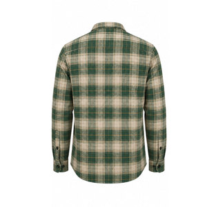 เสื้อเชิ้ตทำงานแขนยาวลายสก็อตสีเขียวเบจสำหรับผู้ชาย ผ้าฝ้ายใส่สบาย พิมพ์ลายโลโก้ด้านหน้า - Product Image 3
