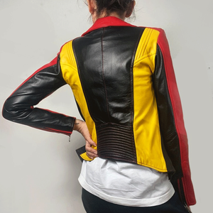 Women's Biker Style Red Black Yellow Genuine Leather Racing Motorbike Jacket CE Armours Protection Motorcycle Jacket For women - Product Image 4