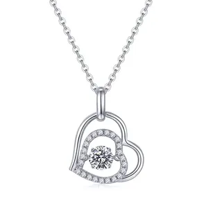 White Round Moissanite Diamond <b>Pendant</b> with Iced Out Sterling <b>Silver</b> Hip Hop Wedding Gift <b>Men</b> Women Gold Heart Pattern Jewelry - Product Image 4