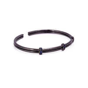 Bracelet de manchette ouvert moderne élégant Entretoises en pierre CZ bleue Double barre Design minimaliste Bracelet réglable plaqué or noir Tendance - Product Image 4