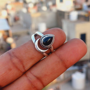 Prix de gros meilleure vente 925 en argent Sterling fait à la main femmes anneau naturel noir Onyx pierre précieuse poire forme anneau pour cadeau de fête - Product Image 5