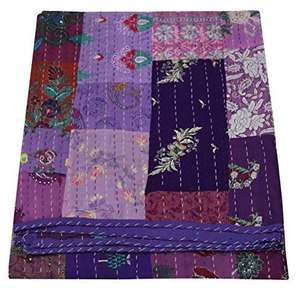 Couverture de lit bohème en patchwork, coton indien fait à la main, vintage, Kantha, décoration d'intérieur, couvre-lit bohème, couvre-lit - Product Image 3