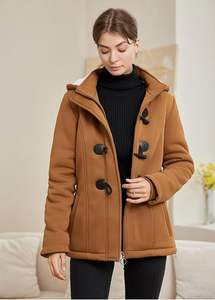 <b>Womens</b> Hooded <b>Fleece</b> Winter Coat Horn Button Thicken <b>Warm</b> <b>Jacket</b> with Pockets Fashion Outerwear - Product Image 2