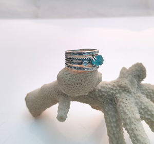 Handmade 925 <b>Sterling</b> <b>Silver</b> Classic Neon Apatite Blue Topaz Gemstones Wedding <b>Ring</b> <b>Set</b> Bezel Setting for Engagement Party Gift - Product Image 2