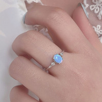 Bague en argent sterling 925 avec opale bleue pour femme, bijou à pierre ovale, faible MOQ, vente en gros