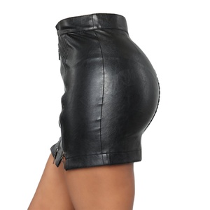 Fashion Bodycon Black <b>Canvas</b> PU Leather High Waist Button Fly Waterproof Eco-Friendly <b>Mini</b> Pencil Skirt Hot Shorts - Product Image 2