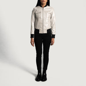 Veste en cuir blanc de qualité supérieure pour femmes, col montant, fermeture éclair, design tendance, respirante, vêtements d'hiver, OEM - Product Image 1