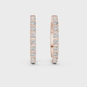 Round Diamond <b>Sterling</b> <b>Silver</b> <b>Hoop</b> <b>Earrings</b> in Rose Gold/Gold/<b>Silver</b> 3.72gm - Product Image 1
