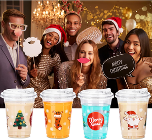Gobelets à café jetables écologiques en plastique recyclable de 16 oz, étanches, avec couvercles, pour les fêtes de Noël, boissons froides glacées - Product Image 5