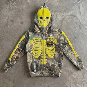 Nouveaux sweats à capuche personnalisés avec broderie chenille, imprimé squelette floqué, fermeture éclair sur le devant, style streetwear, broderie sur capuche - Product Image 1