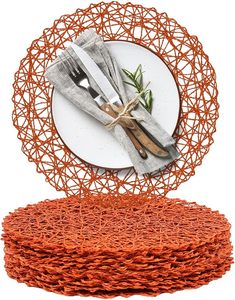 Top Quality Unique Natural Non-Slip Heat Resistant Round Orange Placemat <b>Paper</b> Braided Indoor Outdoor Dining Table Classic Style - Product Image 1