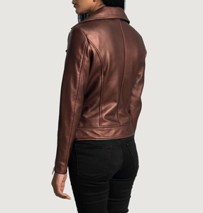 Chaqueta de Motociclista de Cuero Vacuno Genuino para Mujer, Color Sólido, Cierre de Cremallera, Cuello Alto, Manga Larga, Estilo Otoñal - Product Image 2