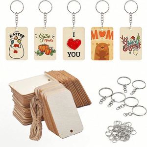 Rectangular Wooden Keychain Pendant Unique Handicraft for Home Christmas Decoration <b>Blank</b> Keychain Supply - Product Image 1