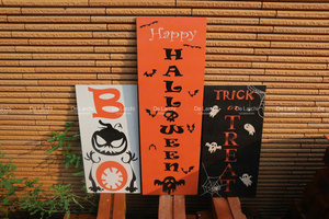 Delarchi Ensemble d'art mural décoratif pour Halloween Cadre photo en bois effrayant Ensemble de 3 peintures pour Halloween - Product Image 3